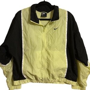 90s Style Nike Neon Yellow and Black Windbreaker Track Jacket